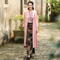 Autumn water ballad (face like peach blossom) heavy crepe silk embroidered jacket loose long cardigan cheongsam outside