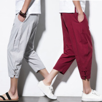 Linen Capri pants Men Loose Plus Size Small Feet Harren Pants Chinese Style Cotton Hemp 7-section Pants Thin Casual Shorts Tide