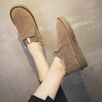 European station autumn and winter new non-slip cotton shoes women flat bottom warm plus velvet thick short boots Joker short snow boots