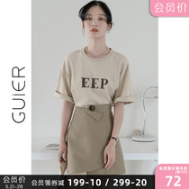 GUIER Alphabet Printed Short Sleeve T-Shirt Woman 2022 New design Sensation Little Crowdjacket Women Summer