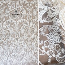 Taiwan new sequined embroidery car bone European Palace lace 219 ivory white fabric dress clothing fabric