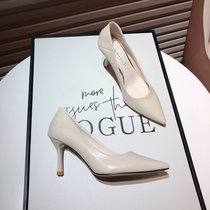 Soft Leather Comfort High Heel Heels Slim Fit 2022 Spring New Teen Girl Fresh Pointed Shallow Mouth Single Shoes Black Working Shoes