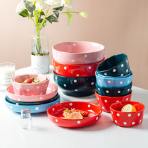 Wave dots bowl dish ceramic household with hand-drawn wave point creativity in Diacock Steak Dish Dessert Dish Dish