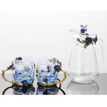 Enamel color Cup five-piece tea set set heat-resistant glass cup with lid water cup creative hipster female flower tea cup