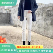 Hong Kong White Straight Drum Jeans Woman High Waist 2022 Summer New Elastic Expats Slim Small Sub 90% Smoke Pipe Pants