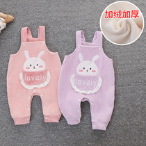 Baby plus velvet pants autumn and winter clothes 9 Months 1 year old baby warm belly pants cute outer pants Princess