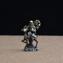 Chinese classical bronze Birthday Star Bronze statue Fu Lu Shou Statue Portable small Buddha statue collection Retro pure copper ornaments