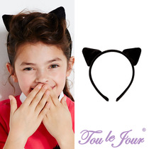 Toulejour Boutique Childrens Accessories European Cute Black Velvet Cat Ears Handmade Fabric Headband Headband