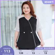 MSShe big code womens dress 2022 new summer clothes fat mm micro overdraft sexy minus age V collar blunder and snow-spinning shirt