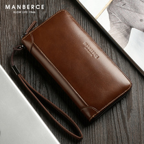 Top layer cowhide wallet mens long zipper 2019 new fashion mens handbag genuine leather clutch bag vintage wallet