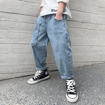 Boys jeans spring and autumn children handsome fashionable pants 2021 new middle school spring boys spring pants tide
