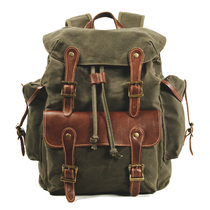 Qiguxi men's and women's backpacks anti-fouling and re-engraved oil wax cloth military travel bag outdoor backpack trendy college student schoolbag