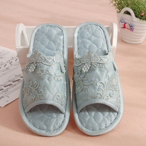 Indoor fabric lace slippers four seasons silent floor Home shoes mens and womens soft bottom non-slip word mop drag