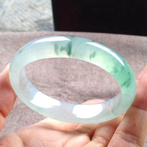 Natural Burmese old pit round bar jade bracelet pendant ice species floating flower spicy green jade bracelet thin strip jade bracelet womens
