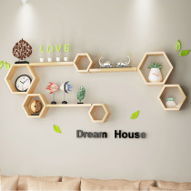 Solid wood wall shelf non-perforated wall bookshelf wall cabinet living room TV background wall decoration wall partition