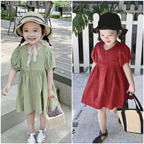 2022 Summer new girls Korean version little fresher skirt minimalist foreign air short sleeve one-piece dress child princess dress