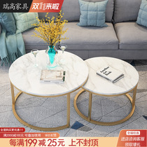 Nordic coffee table modern simple small apartment marble mini living room tea table and chair combination round iron tea table