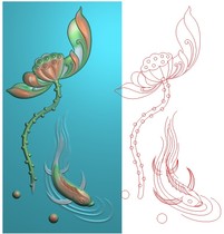 Lotus carp more than a year lotus dripping water carved figure jdp relief figure grayscale figure bmp jade carved pendant