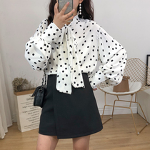 Large size womens new shirt 200 Jin fat sister wave dot chiffon shirt fat woman covering belly slim top