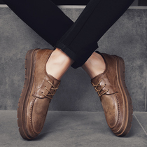 Tide brand Brock carved mens shoes British style mens casual leather shoes Korean version of spring and autumn breathable Joker thick bottom trendy shoes