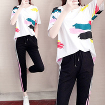 Port Wind Sports Suit Women 2020 Summer loose Short sleeves 90% Pants Hip Hop Display Slim high student leisure Two sets