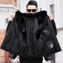 Leather leather mens jacket Mink liner Goatskin Haining fur one-piece whole mink coat Fur thick coat