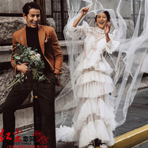  Studio location theme clothing photo shoot Tulle travel couple photo dress travel sling high neck street wedding dress