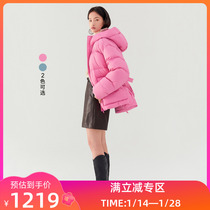 (Same style in shopping mall) LILY2022 winter new womens warm duck down solid color commuter belt hooded down jacket