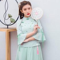 Republic of China style retro student Tang suit female Chinese style embroidery cheongsam top fairy tea dress spring new style