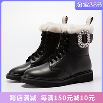 Special price clearance RV square buckle wool integrated Martin boots female Inn wind genuine leather short boots Garching thickened snowy boots