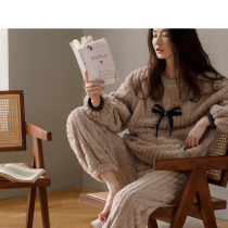 Sleepwear Autumn Winter Female Coral Suede Thickened Warm Sweet and Lovely Long sleeves Winter flannel Exterior Wear Home Suit Suit