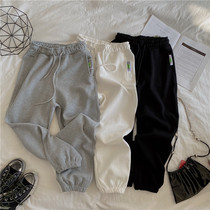 Casual pants postpartum hot mom slimming spring and autumn new cotton elastic waist drawstring small Harlan pants pants