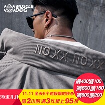 Muscle dog sports fitness jacket mens winter trend corduroy loose short warm tooling cotton jacket bread suit