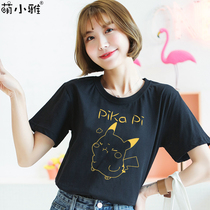 Japanese anime short sleeve T-shirt female 2020 new summer cute detective Pikachu ins semi-body shirt top tide