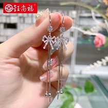 Yushangfu s925 sterling silver earrings long colorful new bow female Korean fashion temperament meteor tassel