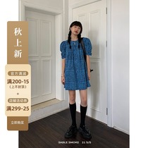 French Retro Bubble Lantern Sleeve Blue Princess Doll Skirt A- line dress Small Short Skirt Women Summer Dress