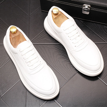 Summer leather small white shoes men and Korean edition thick soles increase casual plate shoes hundred trend and pure white net version of mens shoes