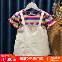 2021 summer girls new childrens clothing fake two baby girls 1-6 years old children 3 rainbow princess skirt