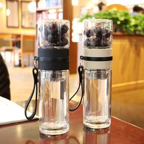 Glass Cup Cup with lid tea transparent Mens Cup portable double-layer accompanying water Cup car Japanese separated tea