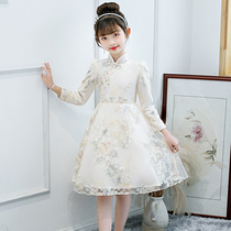 Girls long-sleeved skirt Spring childrens cheongsam princess dress 2021 spring new Western style fashion girl