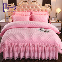 European-style crystal velvet four-piece set thickened winter warm coral double-sided Falai Lanyard bedding Princess quilt cover bed skirt