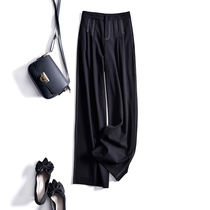 How to wear not wrinkled temperament wide-leg pants women high waist hanging bright line decoration straight pants Tooling pants women