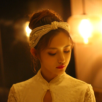 Mengyao bride fashion gold silk Pearl Rhinestone soft hair accessories Korean retro temperament wedding head jewelry pearl hair hoop