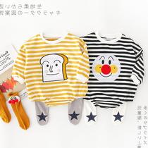 2020 baby thin cartoon cute striped bread Anpanman Infant triangle romper climbing suit bag fart suit