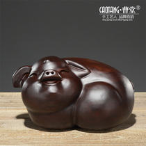 Ebony wood carving pig ornaments A pair of creative cute twelve zodiac pig car ornaments carving crafts