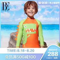 BE Van Dean childrens swimsuit Boys long-sleeved sunscreen anti-chlorine contrast printing big childrens flat-angle split temperature spring swimsuit