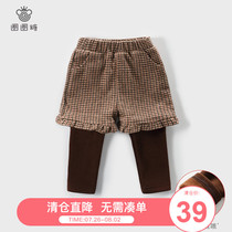 (Clearance)Girls plus velvet fake two children wear Foreign style plus velvet leggings Little girl winter pants