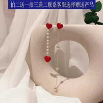 s925 Pure Silver Asymmetrical Red Loving long Flowing Su Earrings South Korea Ins Female Temperament Studs Student Gift