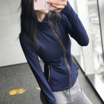 Zipper sports fitness jacket women slim thin running long-sleeved yoga suit top tight t-shirt spring and autumn stand collar