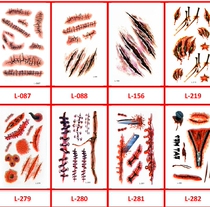 Halloween waterproof simulation scratch bite mark fake wound tattoo stick stitch needle Wall scar zombie vampire sticker